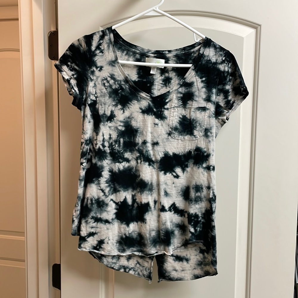 Anthropologie Porridge Wide Vneck tie dye tee
